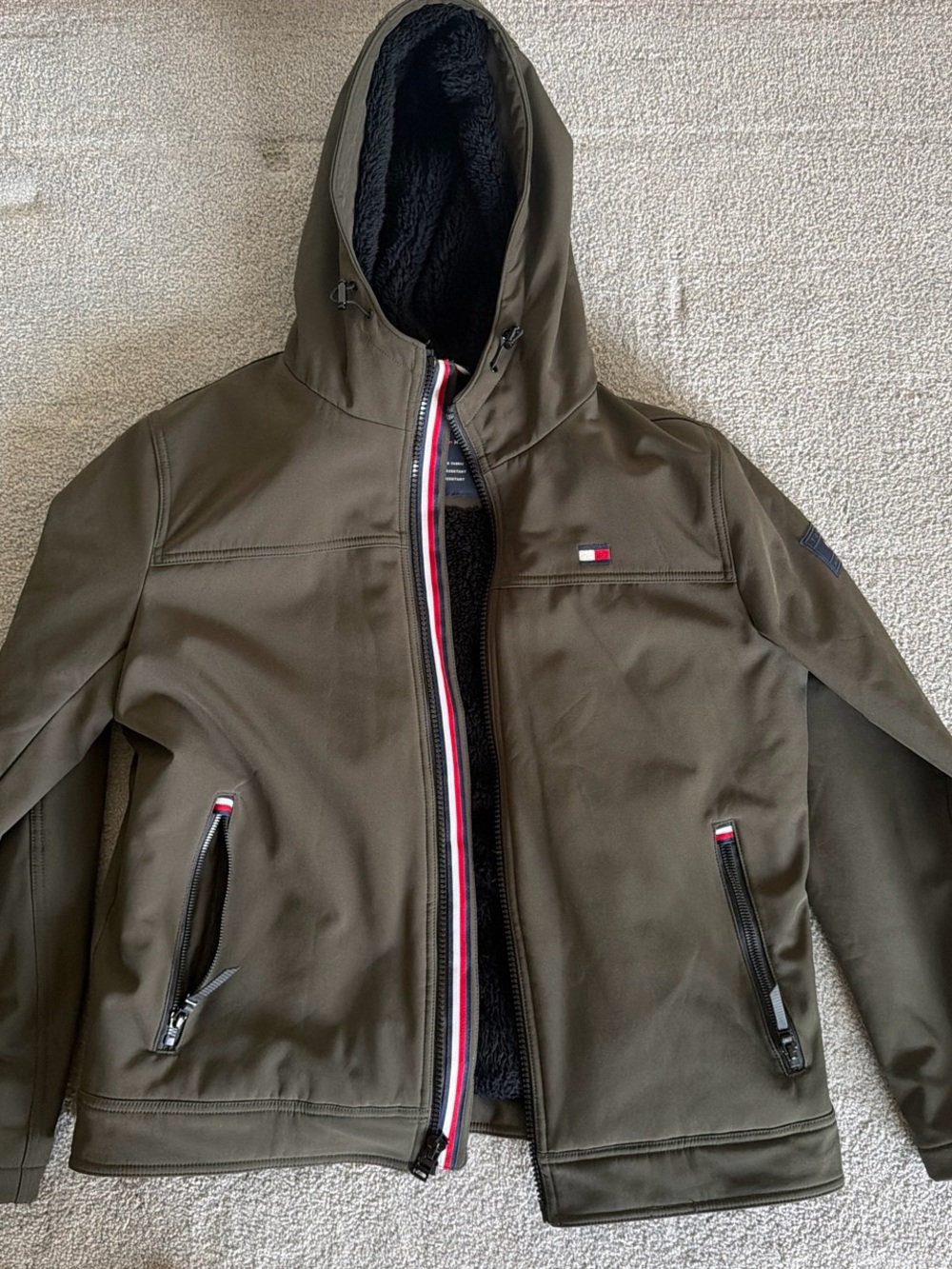 Tommy Hilfiger Olive Hooded Jacket with Signature Trim